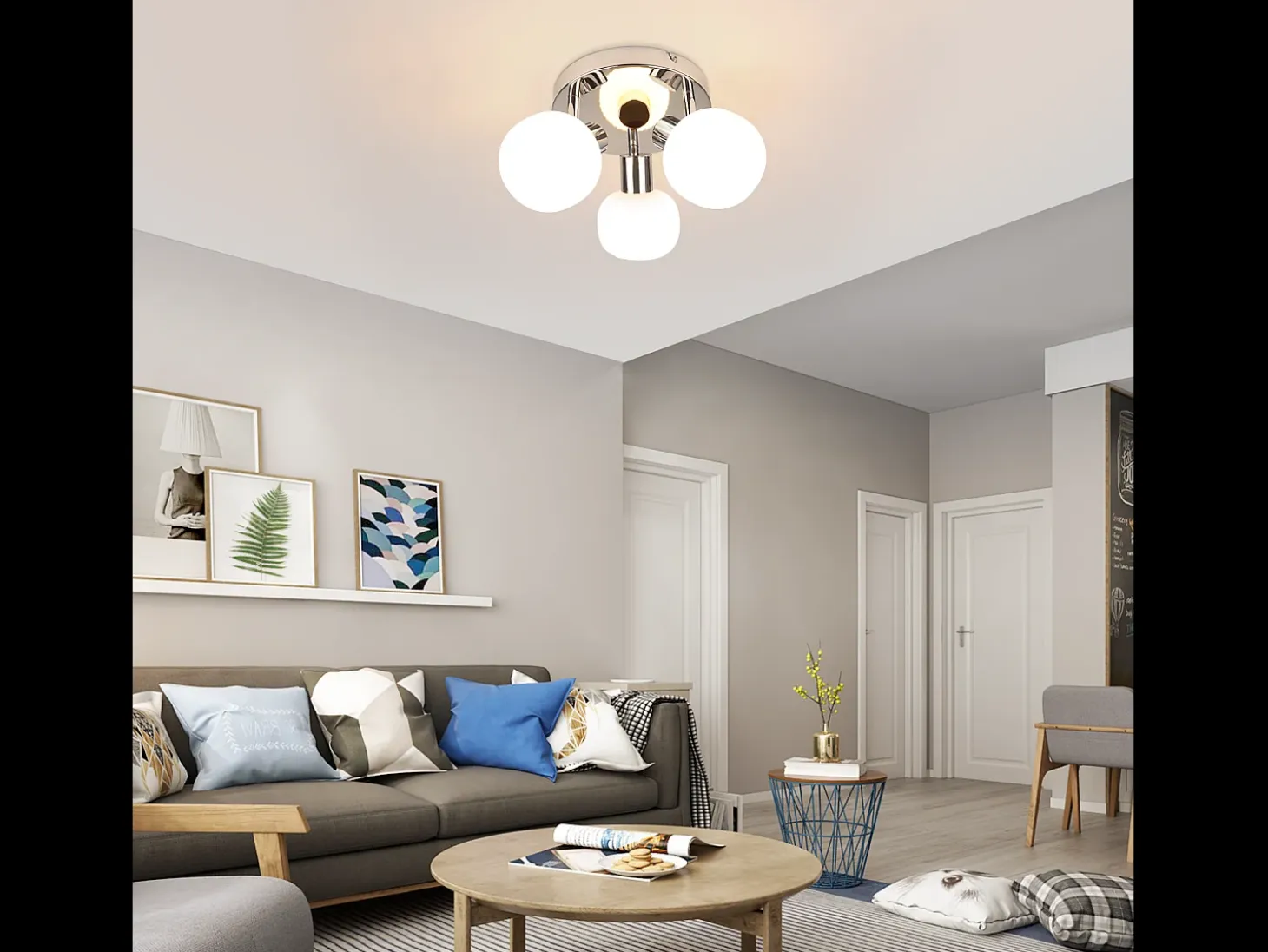 NETTLIFE Foco de techo blanco E14 3 bombillas Pantalla interior de cristal Foco orientable Sin centro de luz