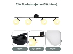 NETTLIFE Foco de techo blanco E14 Lámpara de techo 4 bombillas Pantalla de cristal interior Foco ajustable