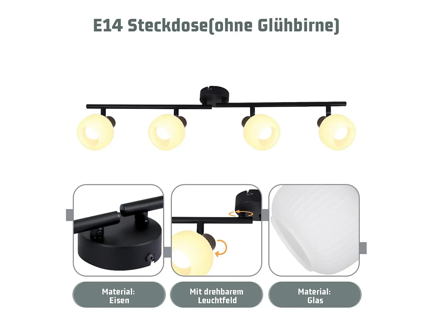 NETTLIFE Foco de techo blanco E14 Lámpara de techo 4 bombillas Pantalla de cristal interior Foco ajustable