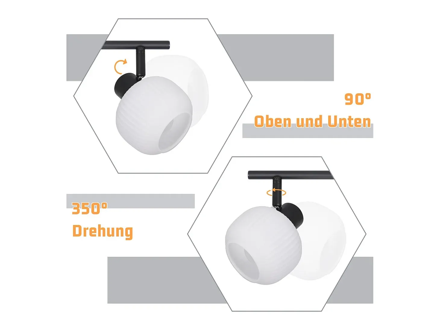 NETTLIFE Foco de techo blanco E14 Lámpara de techo 4 bombillas Pantalla de cristal interior Foco ajustable