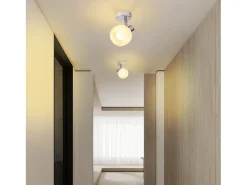 NETTLIFE Foco de techo blanco E14 Pantalla de cristal vintage Foco de interior moderno para dormitorio y sala de estar