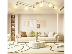 NETTLIFE Foco de techo blanco E14 Lámpara de techo 6 bombillas Pantalla de cristal interior Foco ajustable