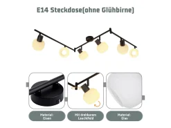 NETTLIFE Foco de techo blanco E14, 6 llamas, lámpara de techo interior, pantalla de cristal, foco orientable