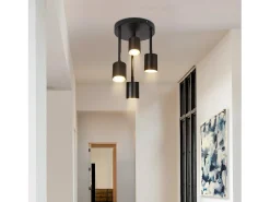 NETTLIFE Foco de techo con 4 bombillas, foco de techo negro orientable, LED GU10, lámpara de cocina de 350°.