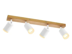 NETTLIFE Foco de techo de 4 llamas madera blanca GU10 Foco de pared orientable 350° Vintage
