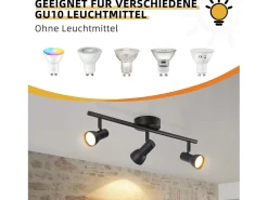NETTLIFE Foco de techo de 3 llamas Lámpara de techo de diseño moderno negro Foco de metal GU10