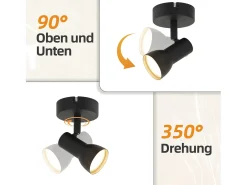 NETTLIFE Foco de techo de 1 llama, negro, moderno, para interiores, GU10, para dormitorio