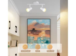 NETTLIFE Foco de techo de 2 llamas, diseño moderno, blanco, GU10, focos de techo metálicos, giratorios 350°