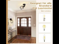 NETTLIFE Foco de Techo E14 - Metal, Lámpara de Pasillo Industrial Giratoria 350°, Aplique de Pared para Pasillo y Sala de Estar, Negro