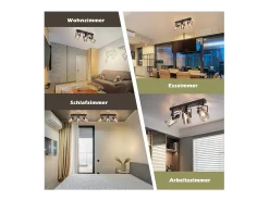 NETTLIFE Foco de techo. Focos de techo negros, 3 bombillas orientables 350° E14, focos de vidrio.