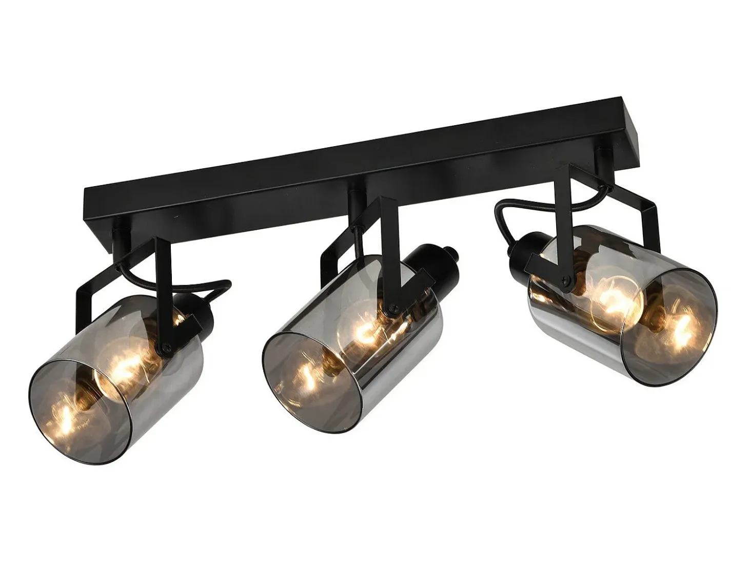 NETTLIFE Foco de techo. Focos de techo negros, 3 bombillas orientables 350° E14, focos de vidrio.