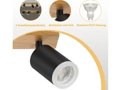 NETTLIFE Foco de techo Focos de techo negros GU10 Foco de pared de madera giratorio 350°