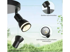 NETTLIFE Foco de techo LED de 2 bombillas, negro, para salón, foco de techo orientable, GU10, lámpara de foco moderna