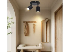 NETTLIFE Foco de techo LED con 2 lámparas, negro, GU10, orientables 330° redondos y modernos.