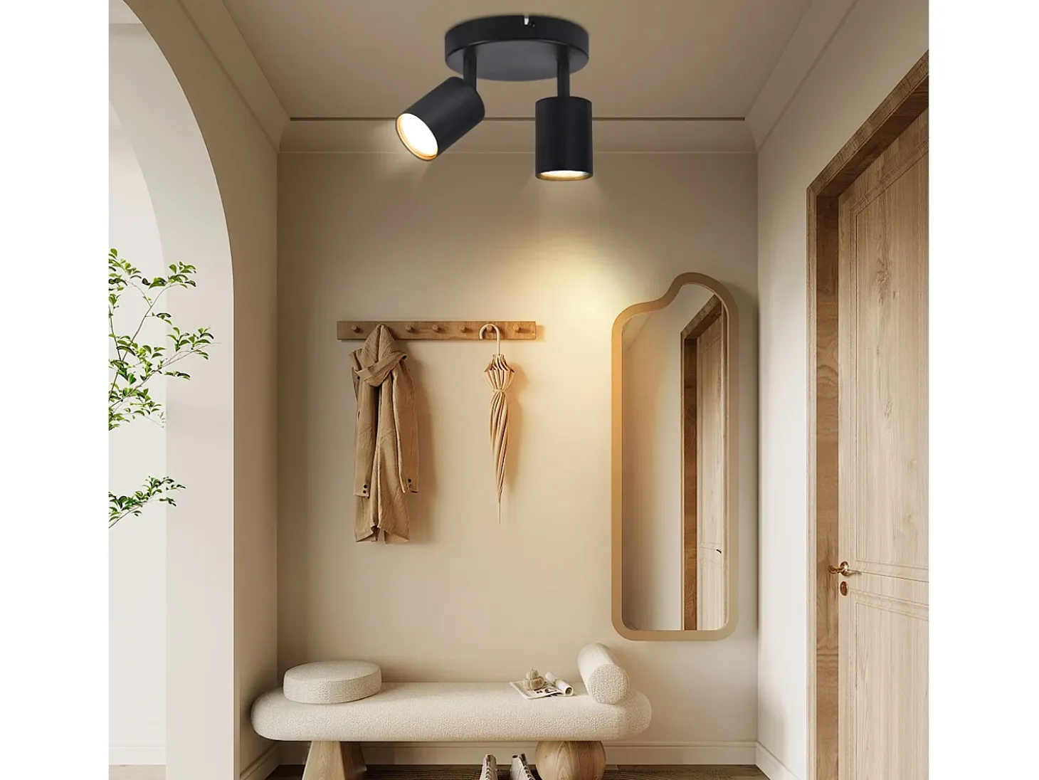 NETTLIFE Foco de techo LED con 2 lámparas, negro, GU10, orientables 330° redondos y modernos.