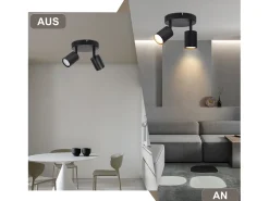 NETTLIFE Foco de techo LED con 2 lámparas, negro, GU10, orientables 330° redondos y modernos.