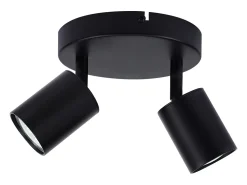NETTLIFE Foco de techo LED con 2 lámparas, negro, GU10, orientables 330° redondos y modernos.
