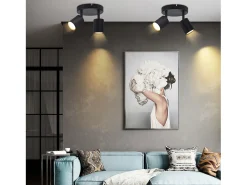 NETTLIFE Foco de techo LED con 2 lámparas, negro, GU10, orientables 330° redondos y modernos.