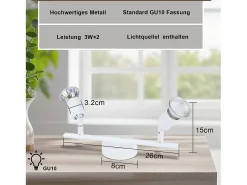 NETTLIFE Foco de techo LED orientable GU10 2 llamas Focos de techo Salón industrial orientable