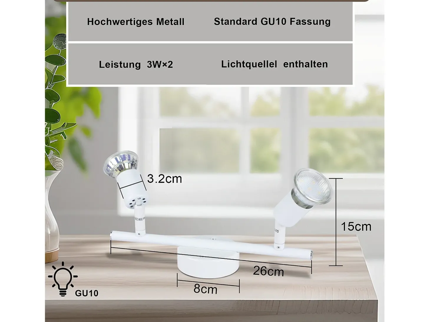 NETTLIFE Foco de techo LED orientable GU10 2 llamas Focos de techo Salón industrial orientable
