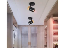 NETTLIFE Foco de Techo LED Focos de Madera GU10 Lámpara Giratoria de 330° Negro Vintage Interior para Pasillo Sala de Estar Dormitorio Cocina