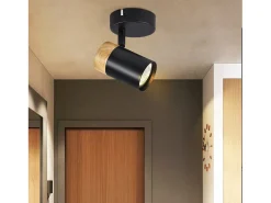 NETTLIFE Foco de Techo LED Focos de Madera GU10 Lámpara Giratoria de 330° Negro Vintage Interior para Pasillo Sala de Estar Dormitorio Cocina