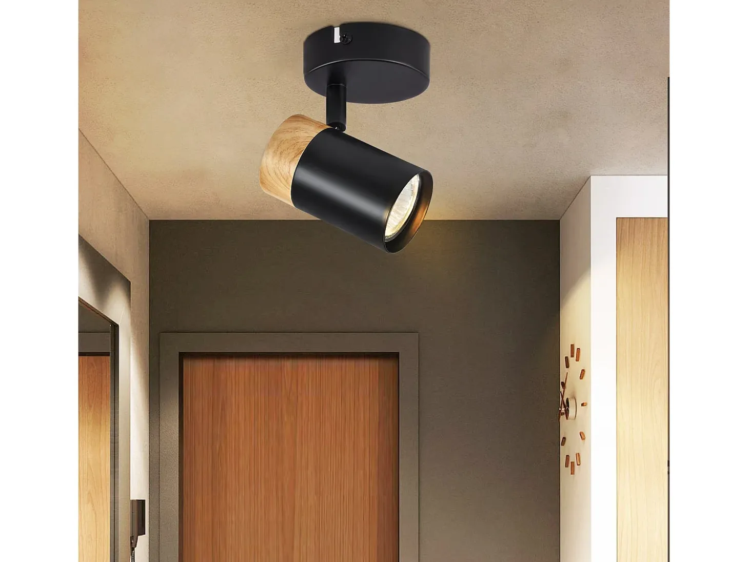 NETTLIFE Foco de Techo LED Focos de Madera GU10 Lámpara Giratoria de 330° Negro Vintage Interior para Pasillo Sala de Estar Dormitorio Cocina