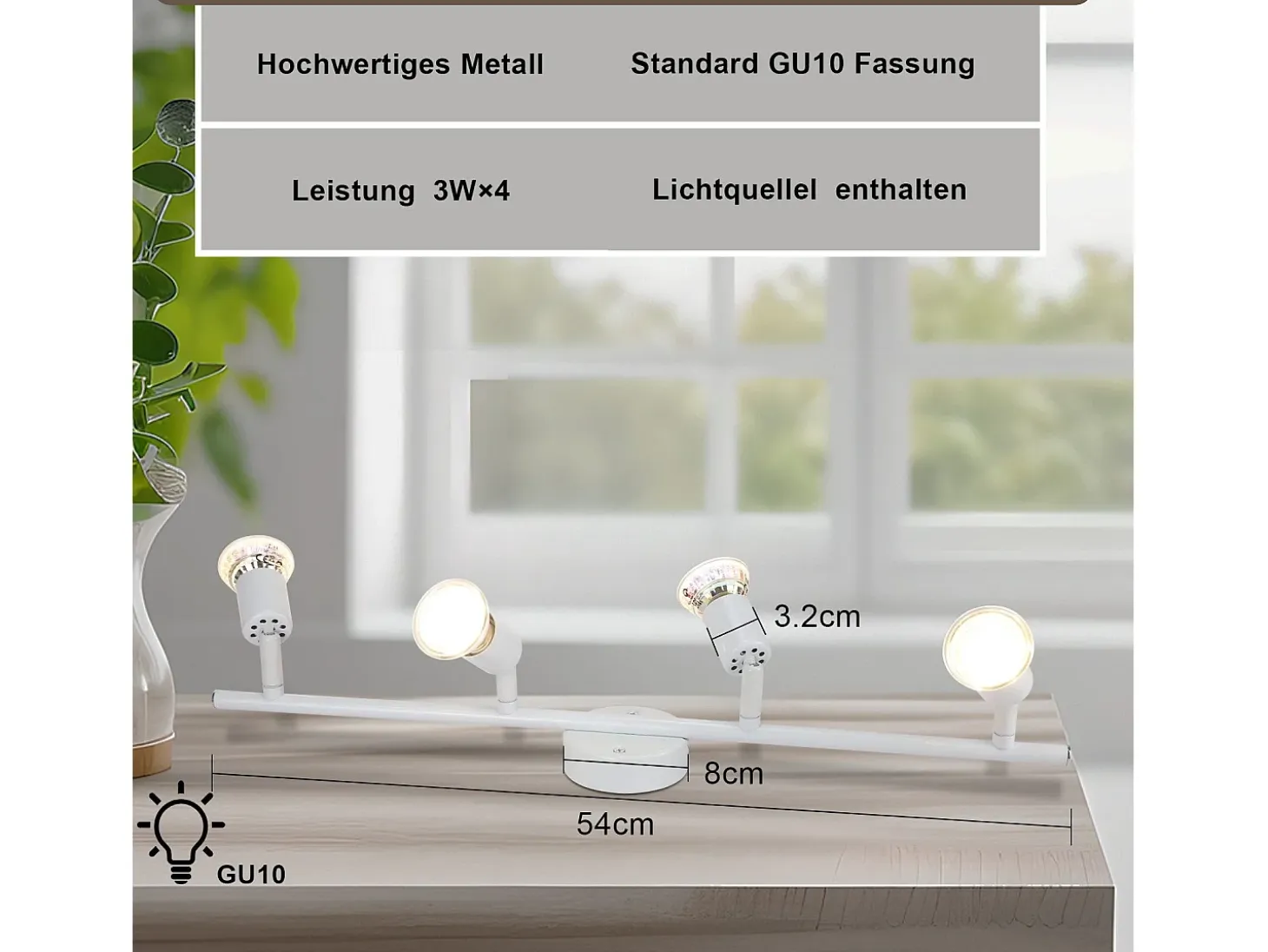 NETTLIFE Foco de techo LED regulable GU10 4 focos de techo con llamas ajustables para sala de estar industrial