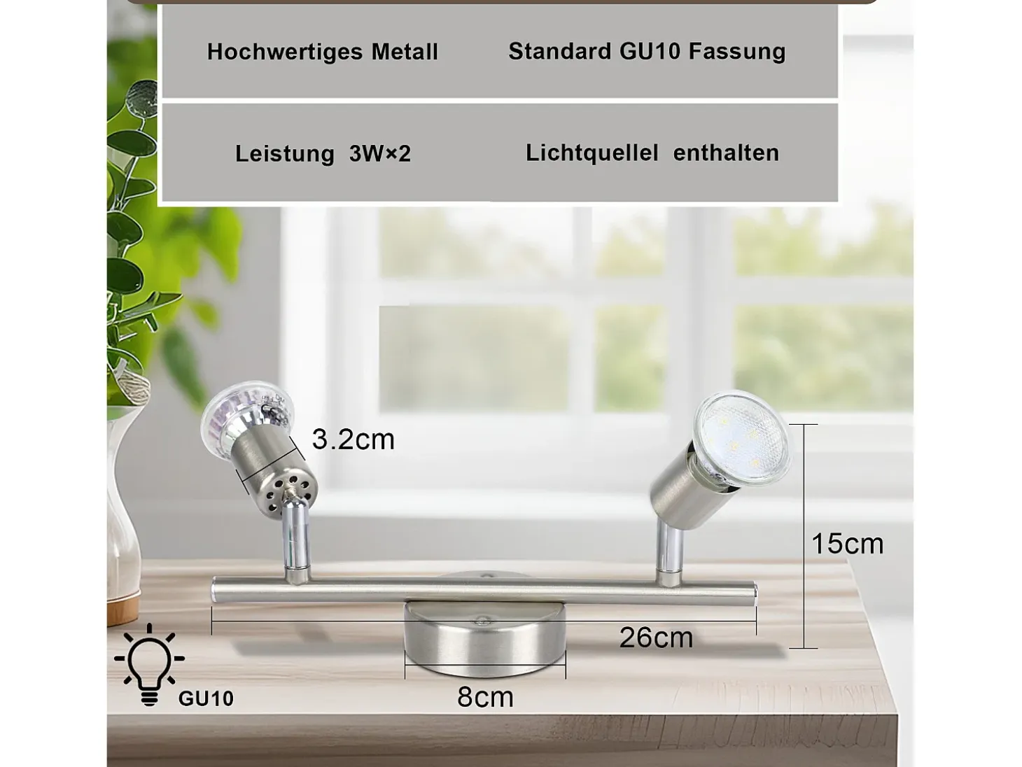NETTLIFE Foco de techo LED orientable GU10 2 llamas orientables focos de techo industriales para salón