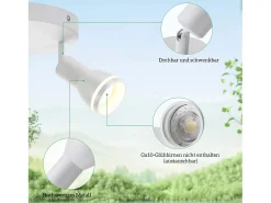 NETTLIFE Foco de techo LED de 2 bombillas blanco, foco de techo para salón, foco orientable GU10, lámpara moderna de foco.