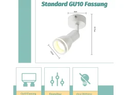 NETTLIFE Foco de techo LED de 1 bombilla blanca, plafonero orientable para salón, lámpara GU10 moderna.