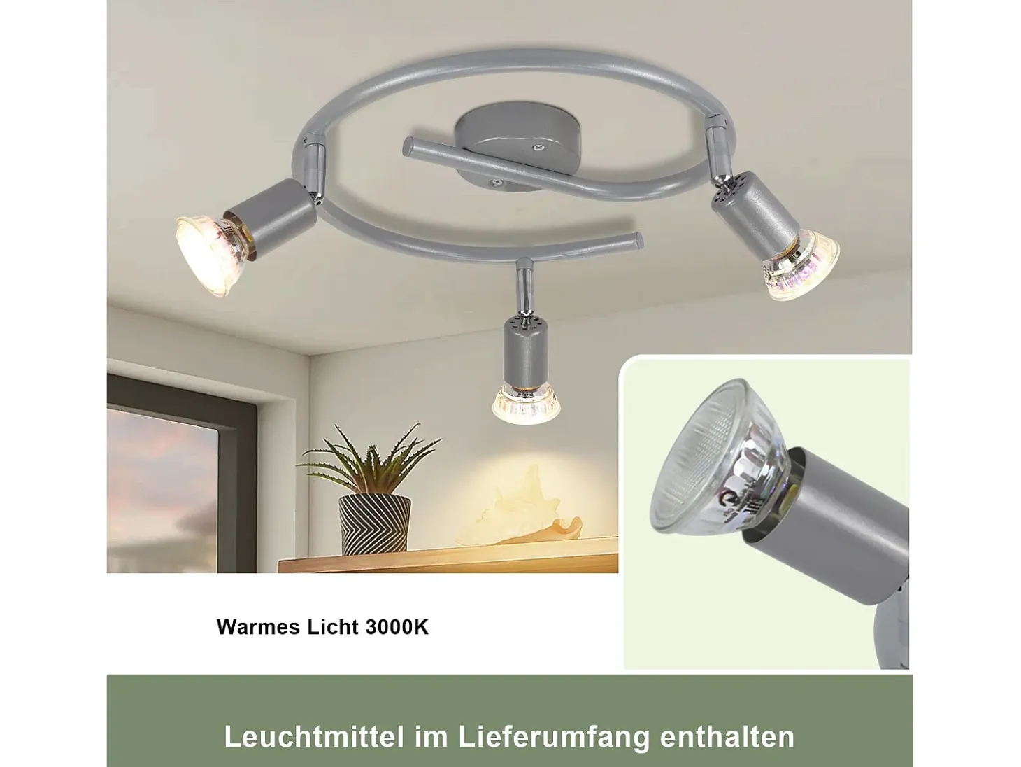 NETTLIFE Foco de techo LED regulable GU10 Focos de techo 3 lámparas Sala de estar industrial