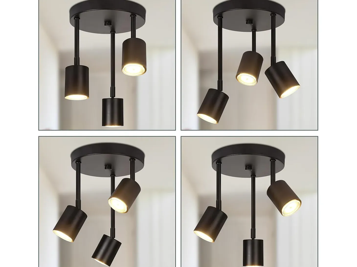 NETTLIFE Foco de techo, lámpara de techo negra, 3 bombillas LED GU10 orientables 350°