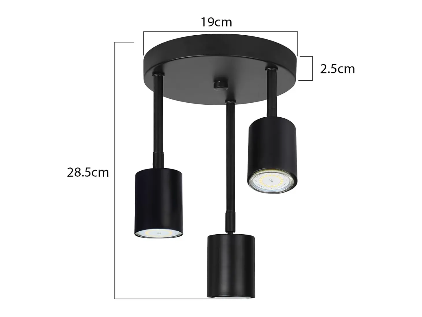 NETTLIFE Foco de techo, lámpara de techo negra, 3 bombillas LED GU10 orientables 350°