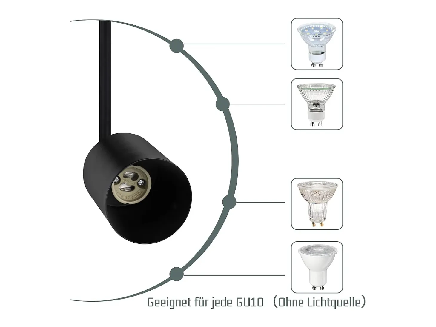 NETTLIFE Foco de techo, lámpara de techo negra, 3 bombillas LED GU10 orientables 350°