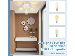 NETTLIFE Foco de Techo，3 luces E14 - Redonda de Metal,Lámpara de Pasillo Industrial Giratoria 350°, para Pasillo y Sala de Estar, Blanco