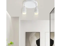NETTLIFE Foco de techo moderno con 2 bombillas orientables. Foco GU10 de metal blanco.