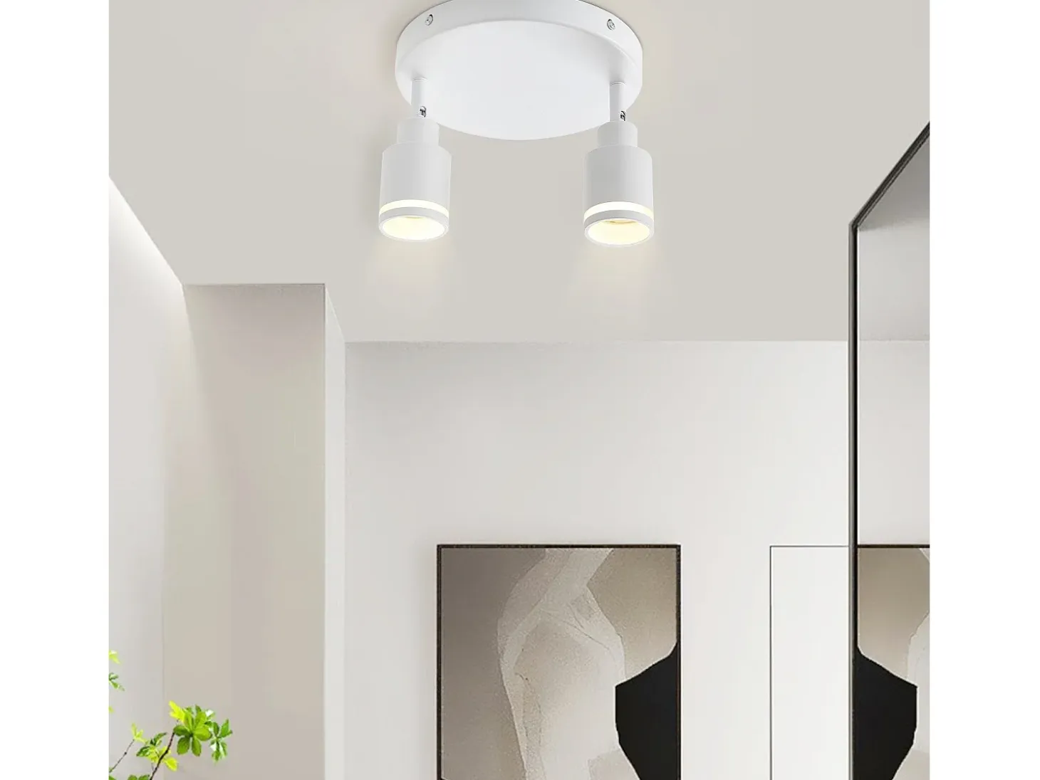 NETTLIFE Foco de techo moderno con 2 bombillas orientables. Foco GU10 de metal blanco.