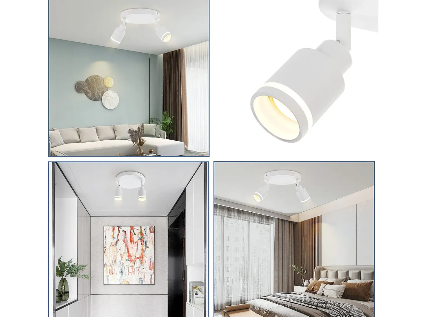 NETTLIFE Foco de techo moderno con 2 bombillas orientables. Foco GU10 de metal blanco.