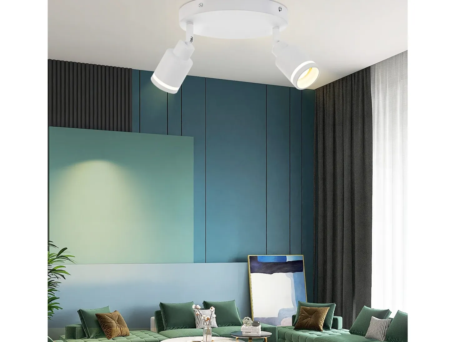 NETTLIFE Foco de techo moderno con 2 bombillas orientables. Foco GU10 de metal blanco.
