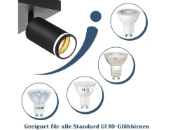 NETTLIFE Foco de techo negro, 4 bombillas, foco moderno GU10, focos orientables para interiores, de metal.