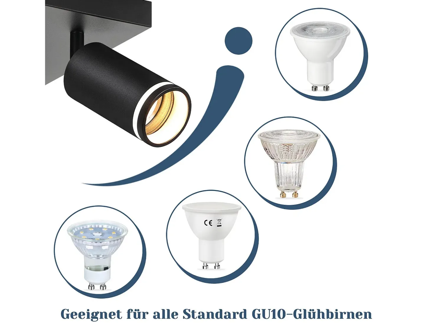 NETTLIFE Foco de techo negro, 4 bombillas, foco moderno GU10, focos orientables para interiores, de metal.