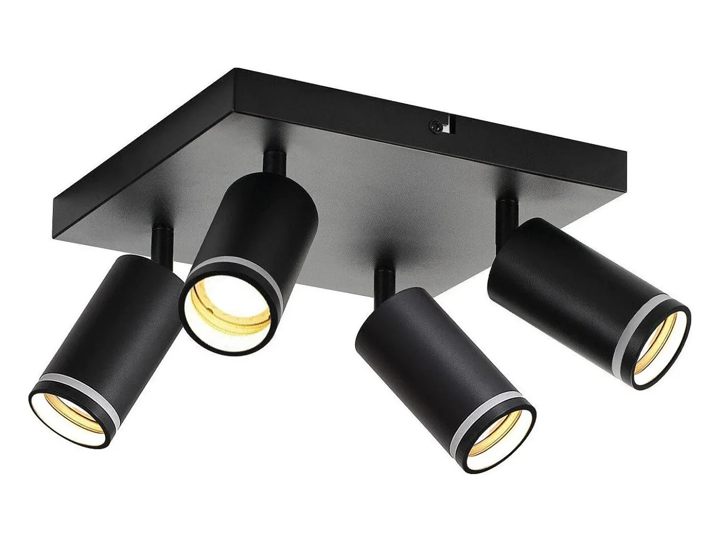 NETTLIFE Foco de techo negro, 4 bombillas, foco moderno GU10, focos orientables para interiores, de metal.