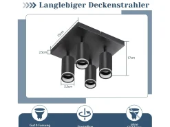 NETTLIFE Foco de techo negro, 4 bombillas, foco moderno GU10, focos orientables para interiores, de metal.