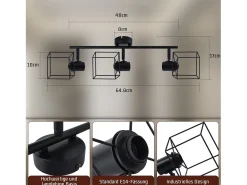 NETTLIFE Foco de techo negro E14 giratorio 350°, lámpara de techo vintage de metal, ajustable para sala de estar, sin bombilla