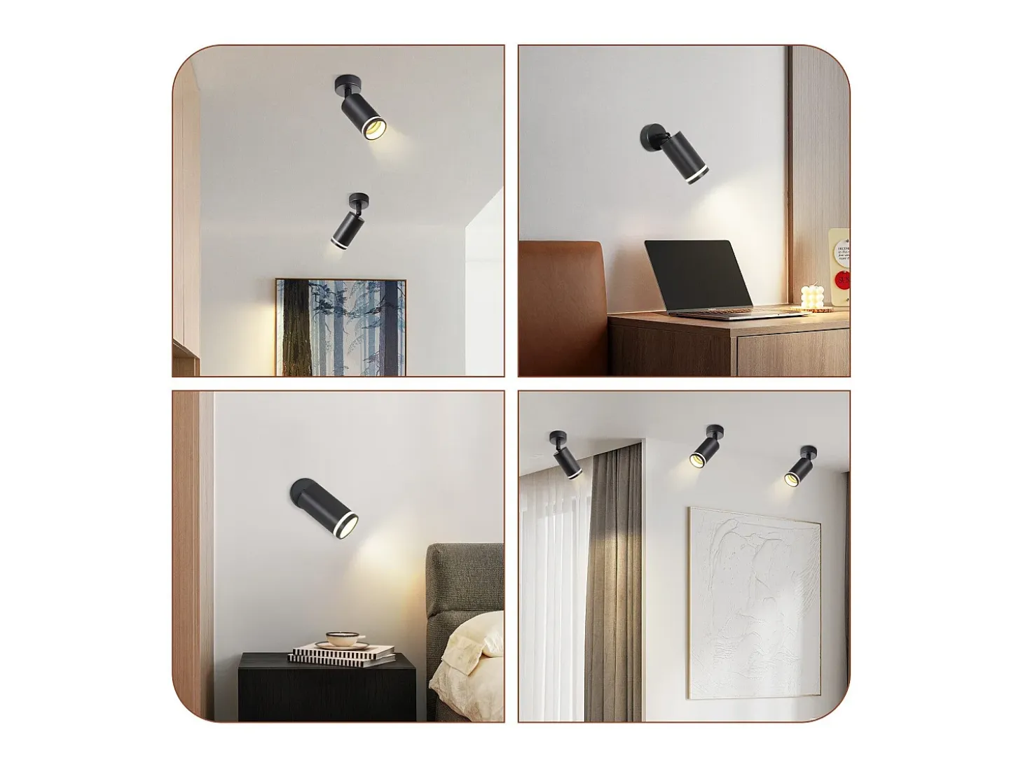 NETTLIFE Foco de techo negro, 1 bombilla de techo moderna foco GU10, focos orientables para interior, de metal.