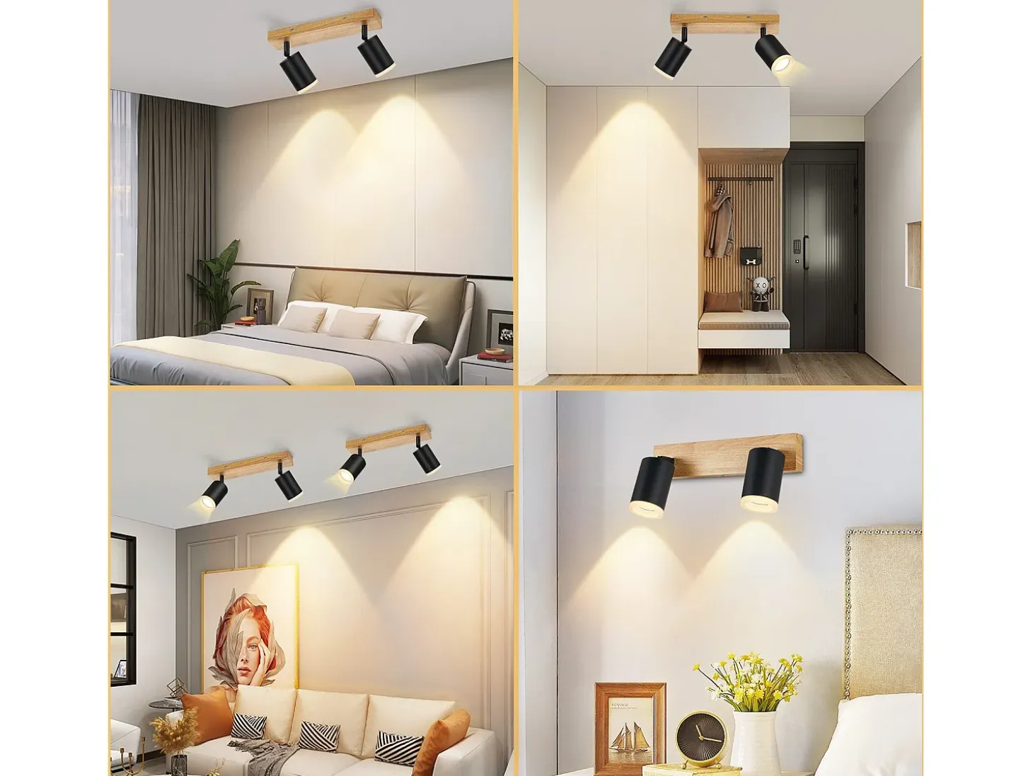 NETTLIFE Foco de techo negro GU10 Foco de pared de madera giratorio sin bombilla 350°
