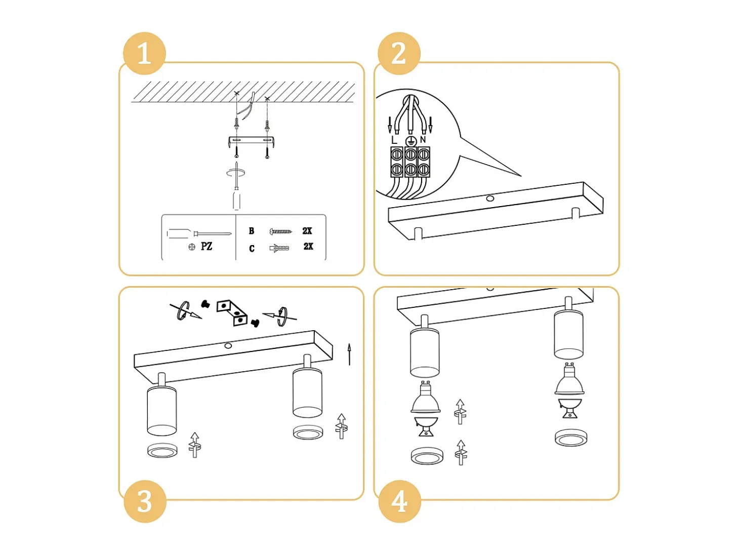 NETTLIFE Foco de techo negro GU10 Foco de pared de madera giratorio sin bombilla 350°