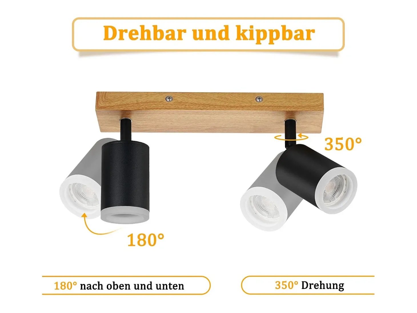 NETTLIFE Foco de techo negro GU10 Foco de pared de madera giratorio sin bombilla 350°