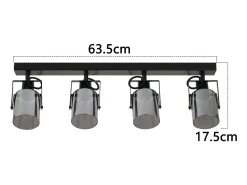 NETTLIFE Foco de techo negro, 4 bombillas. Foco orientable 350° industrial vintage, E14.